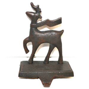Cast Metal Christmas Stocking Holder Reindeer With Scarf Holiday Decor